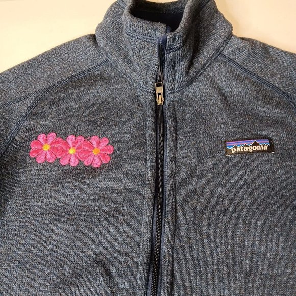Patagonia Better Sweater M Jacket Full Zip Knit Fleece Pink Flower Patch READ - Picture 3 of 16